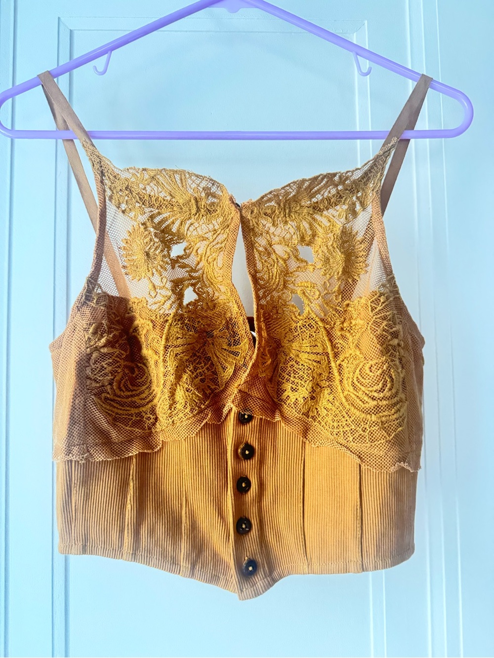 Free People Burnt Orange Cotton Corset Tank with Lace
